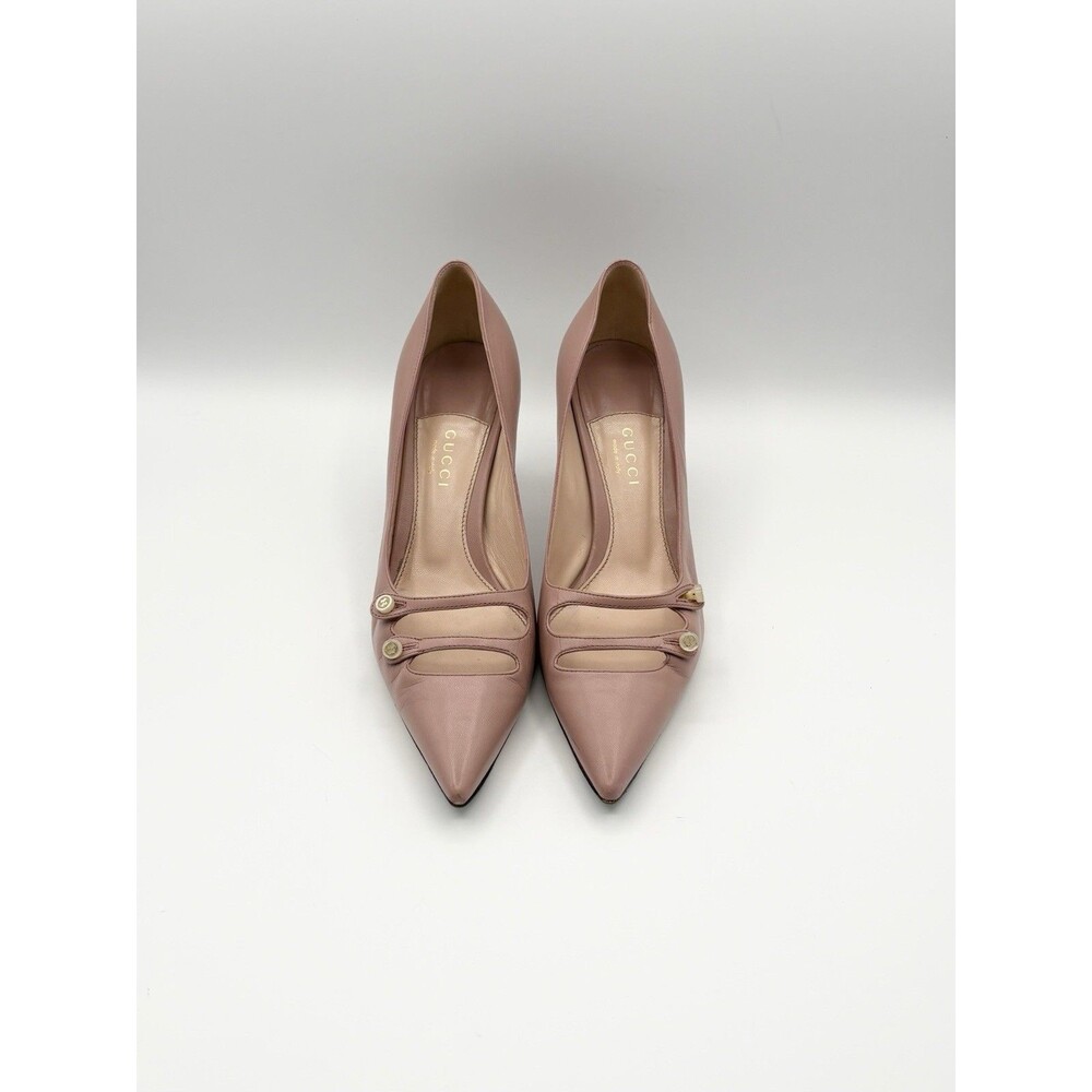 Gucci Pink Leather Pointed Toe Stiletto Heels Mary Jane Strap Size EU 36.5